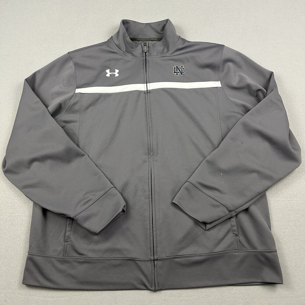 Notre Dame Fighting Irish Track Jacket Men 2XL Gray Under Armour Full Zip XXL *